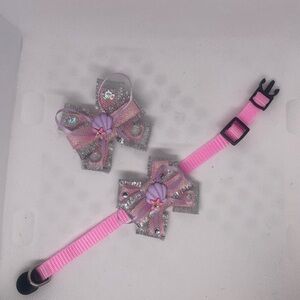 Pink and Silver Pet Collar with Bows